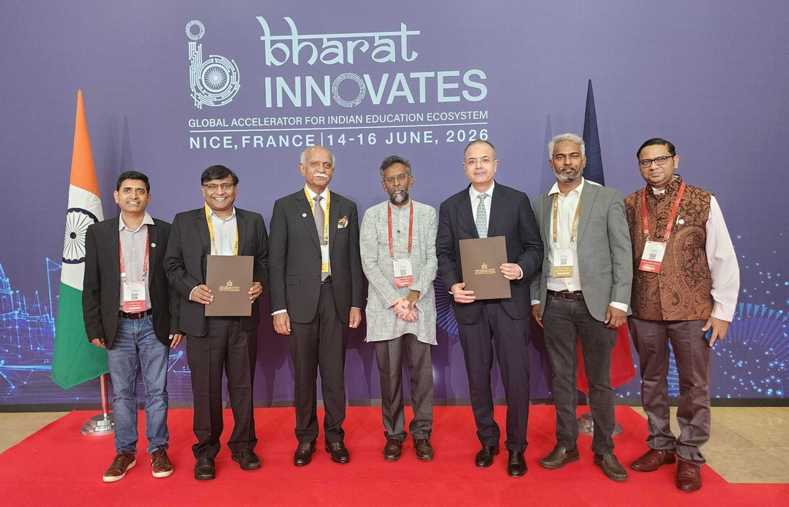 WiSig, IIT Hyderabad and Viasat at the MoU exchange, Bharat Innovates, Nice